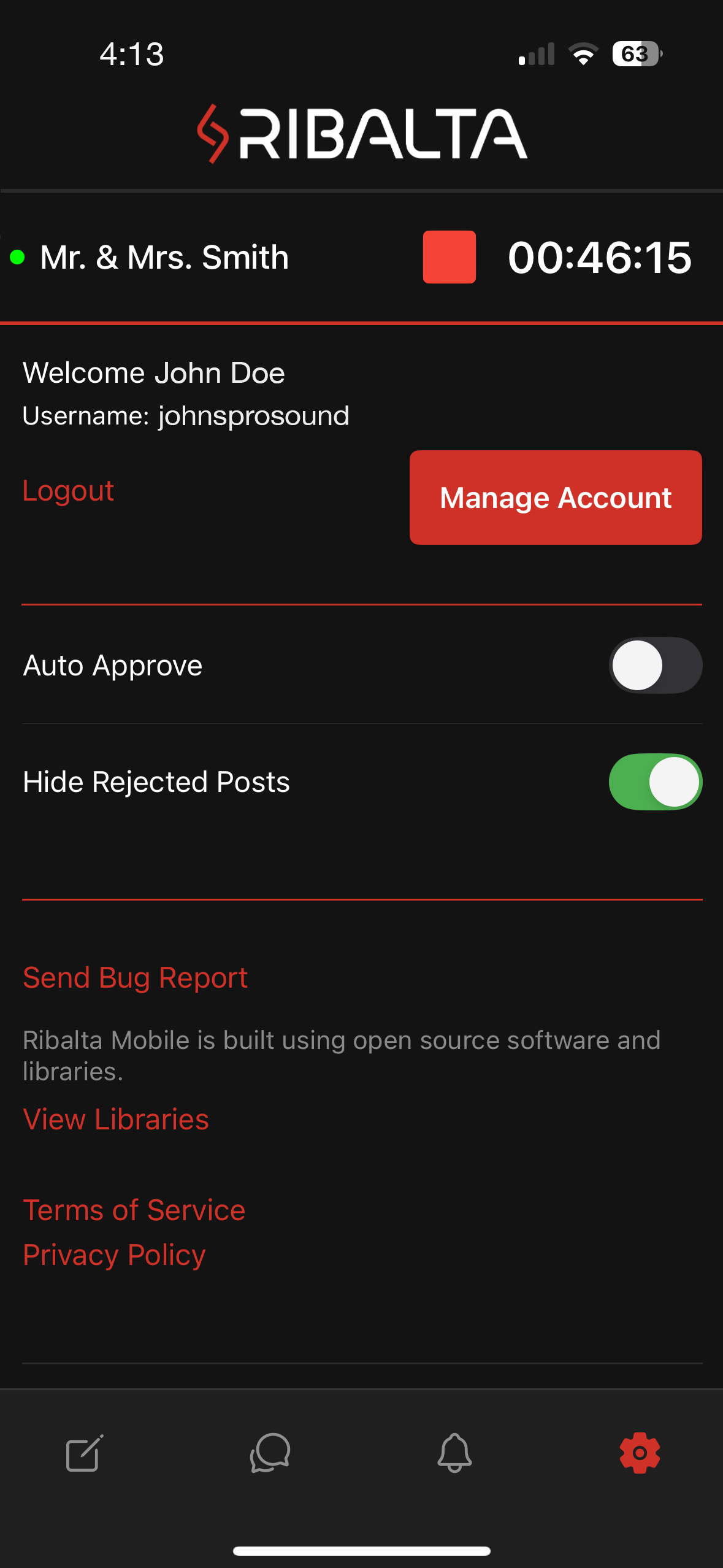 Ribalta Mobile App Interface - Settings